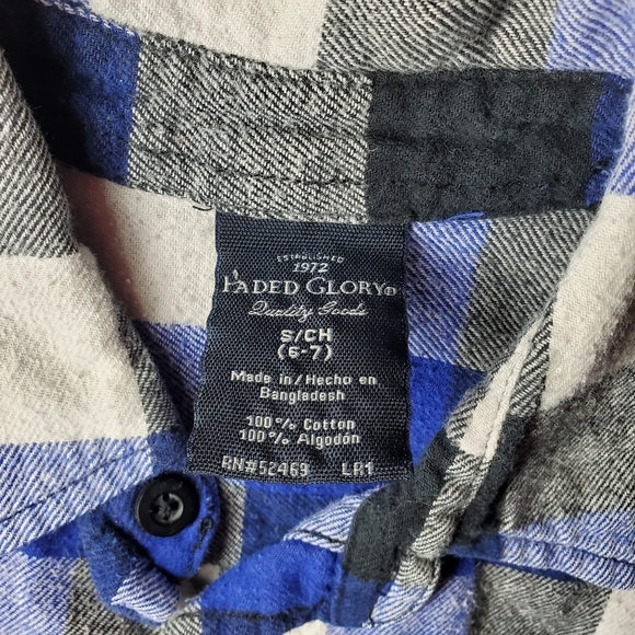 Faded Glory Blue Gray White Boys Flannel Shirt Size Small 6-7 EUC - Picture 2 of 14